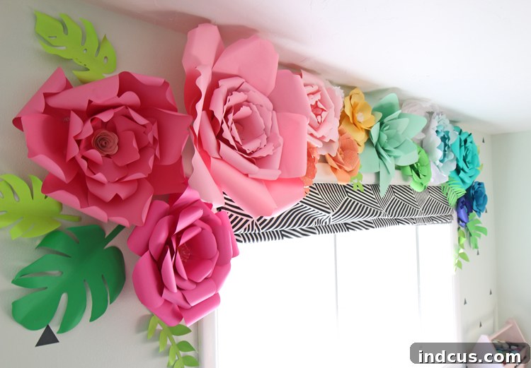 Crafting Beautiful Paper Blooms 4 Overhead view of a beautiful paper flower wall display