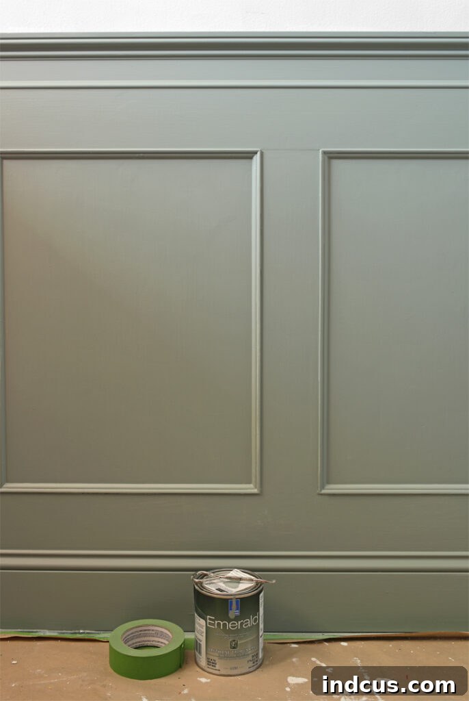 Wainscoting painted in Sherwin-Williams Acacia Haze.
