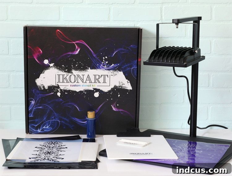contents of the IKONART screen stencils kit laid out