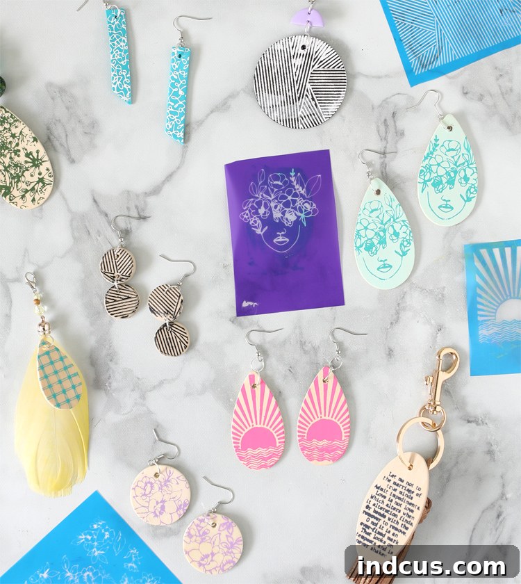 close-up of finished screen stencil jewelry, highlighting detailed design