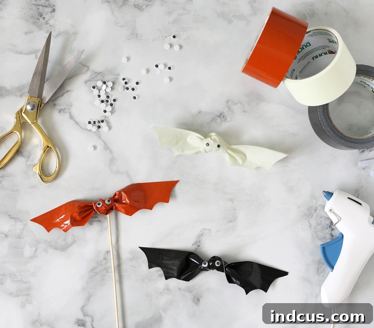 Materials needed to make DIY Duck Tape bats for Halloween