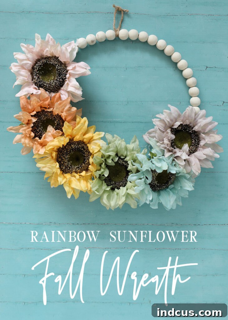 Pin for later: DIY rainbow sunflower fall wreath tutorial, a unique autumn craft project