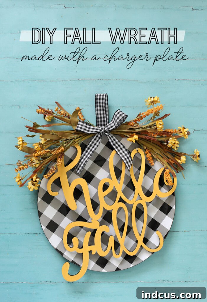DIY Fall Wreath made with a cute charger plate