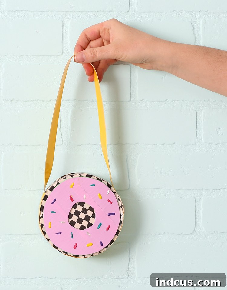 Whimsical round duck tape donut purse