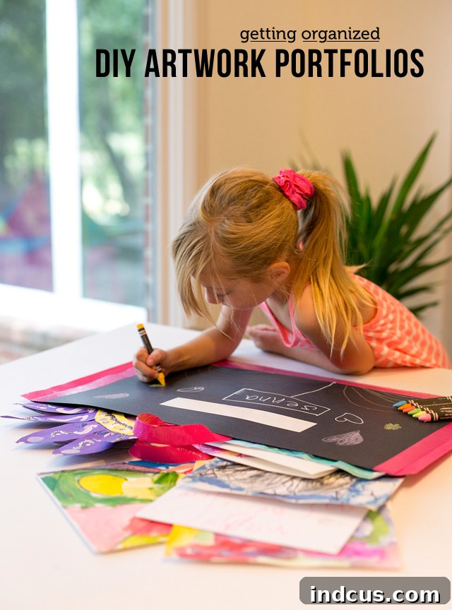 DIY duck tape artist's portfolios holding children's artwork