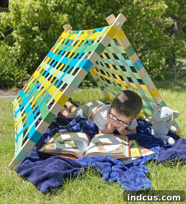 Vibrant duck tape play tent providing a fun space for kids