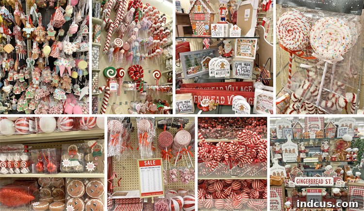 Hobby Lobby aisle filled with gingerbread themed Christmas decor