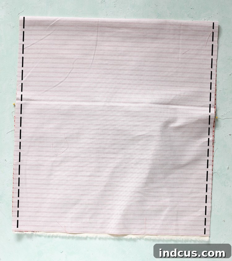Sewing illustration showing the side seams of a chair back slipcover being stitched.