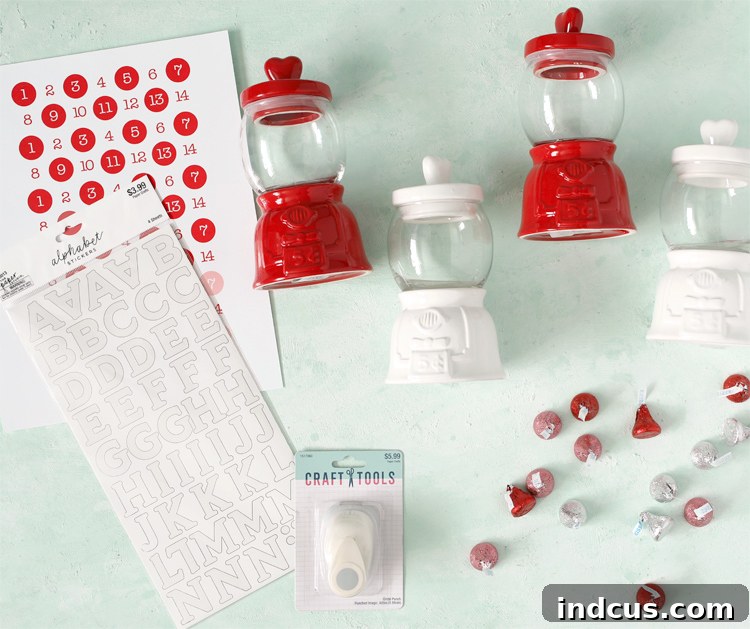 valentines day craft idea with candy jars from hobby lobby