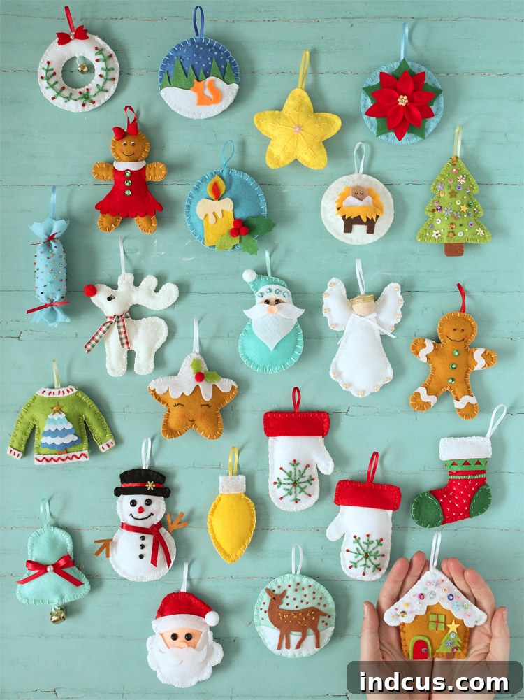 hand-stitched felt christmas ornaments
