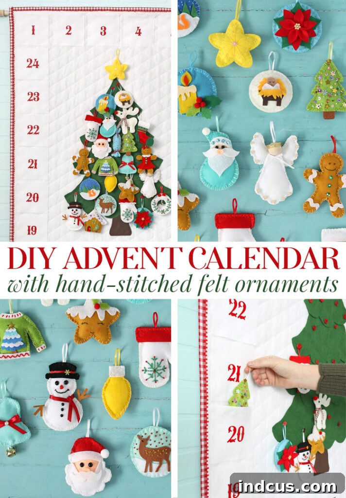 diy advent calendar with hand-stitched felt ornaments