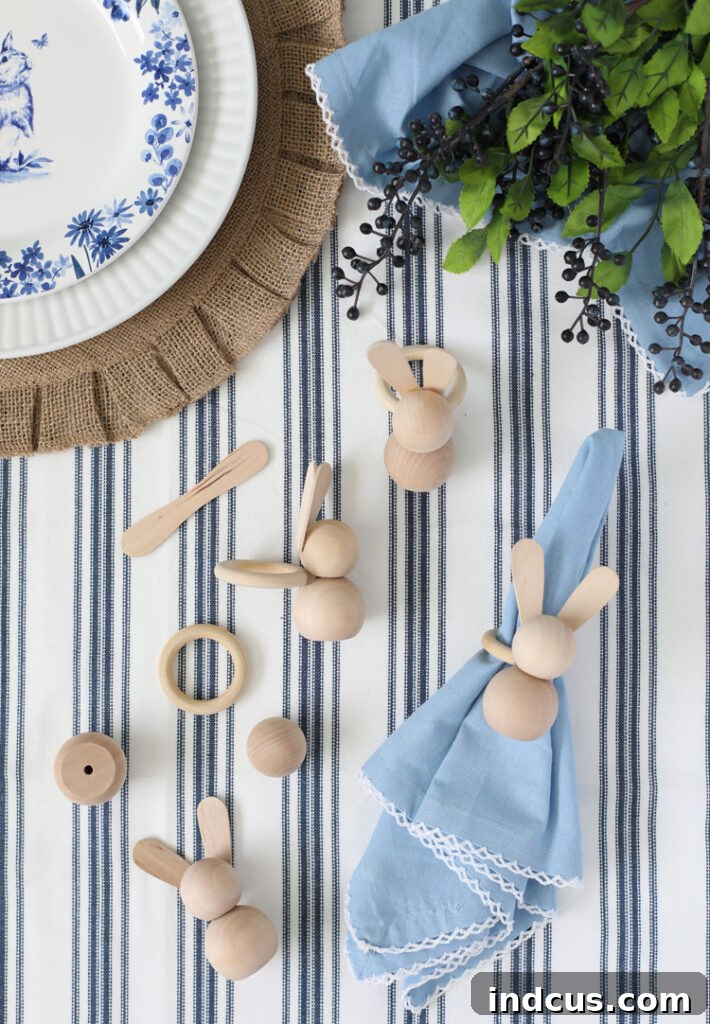 diy wood bead easter bunny napkin rings