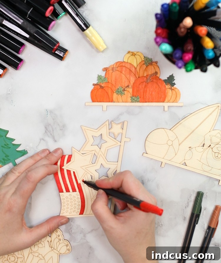 Beautifully painted wooden truck showcasing a festive seasonal insert, perfect for a personalized craft idea.