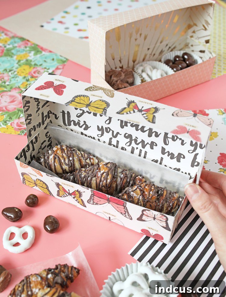 DIY paper treat box made from 12x12 scrapbook paper, perfect for gifts