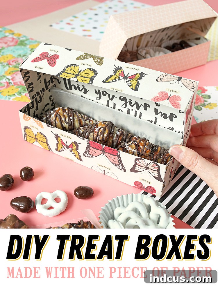 Gorgeous DIY Treat Boxes made with one piece of scrapbook paper, perfect for any occasion