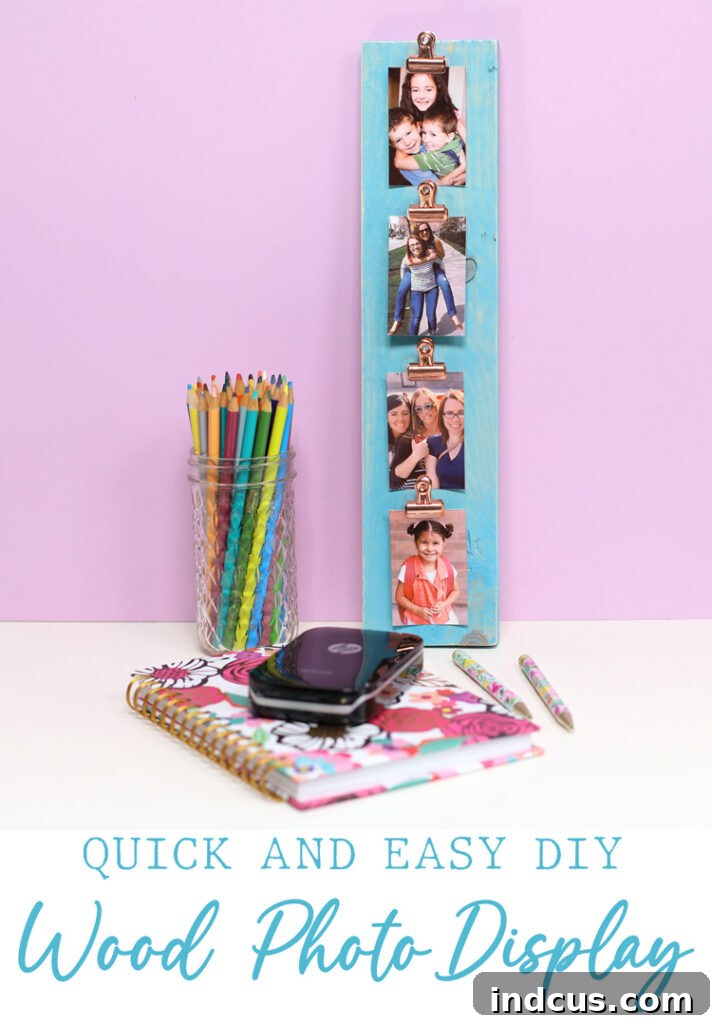 easy diy wood photo display with clips