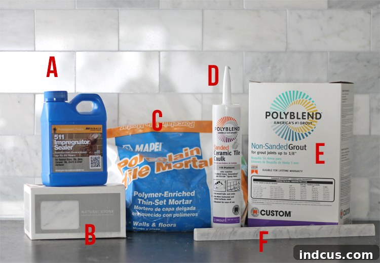 Recommended products for marble tile backsplash installation