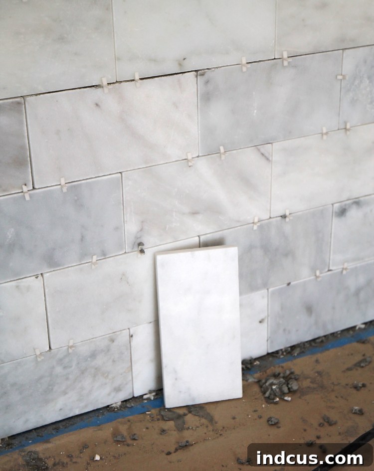 Comparing wet and dry marble tile during installation