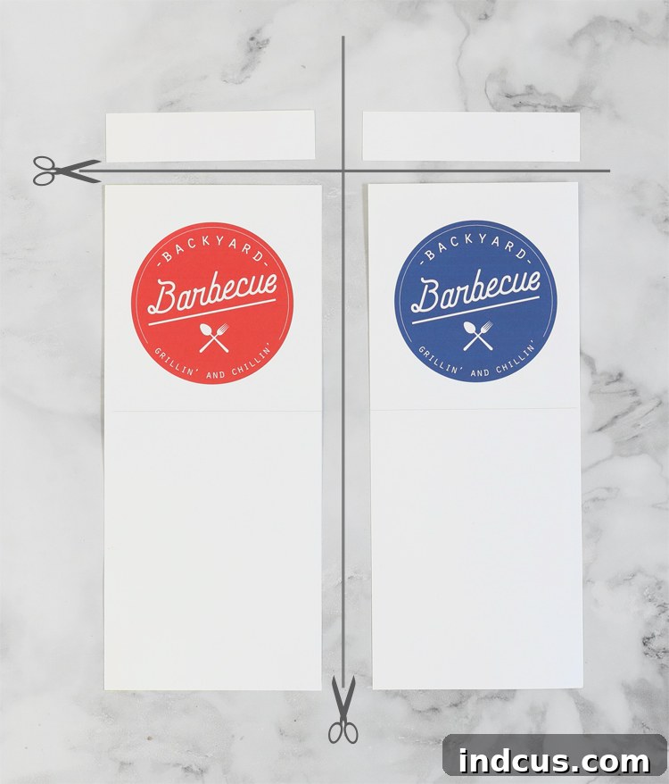 Guide for cutting along lines for printable utensil pockets