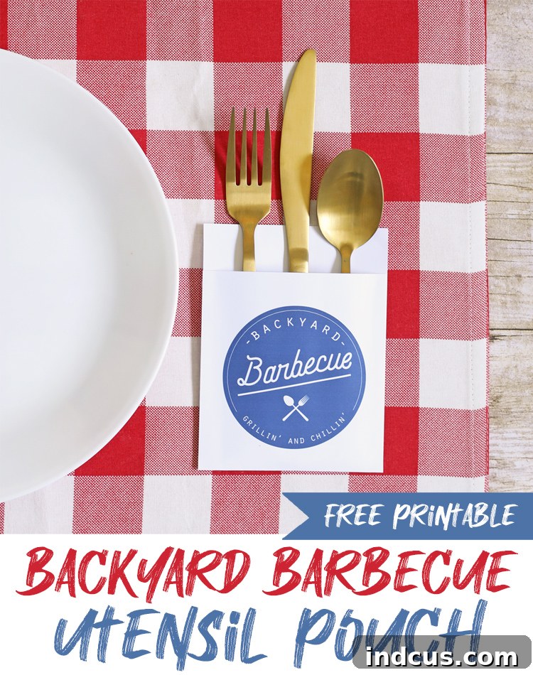 Pin this inspiring idea: Free printable backyard barbecue summer utensil holder DIY craft project