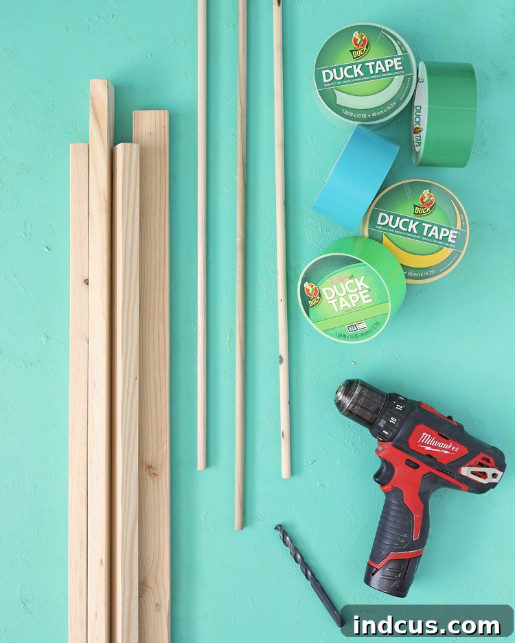 materials needed to make a duck tape play tent