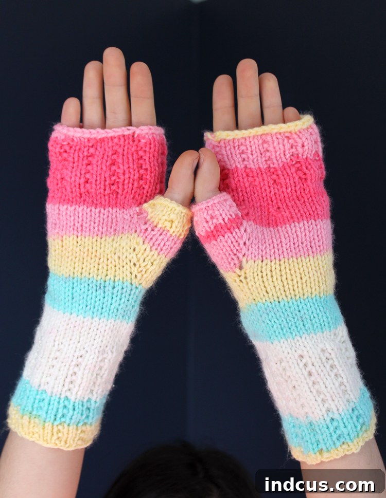 How to Knit Fingerless Gloves Community Projects knitting pattern and tutorial for happy hands fingerless mitts showing various finished projects by the community.