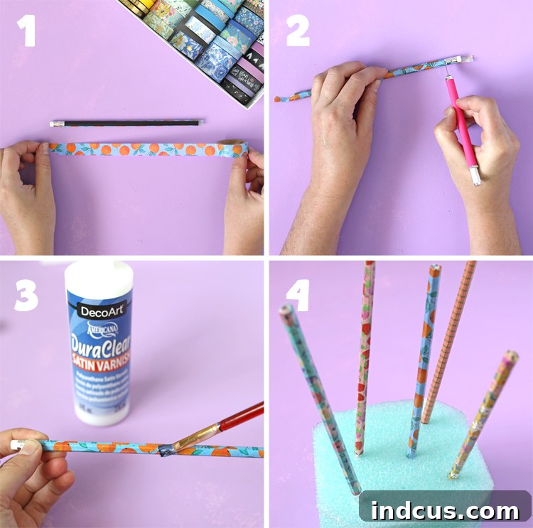 how to make washi tape covered pencils