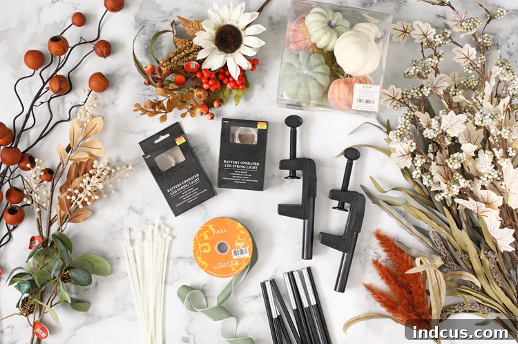 Selection of fall florals from Hobby Lobby for DIY arch project