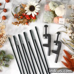 Close-up of the party arch clamps and pole kit for tabletop decoration