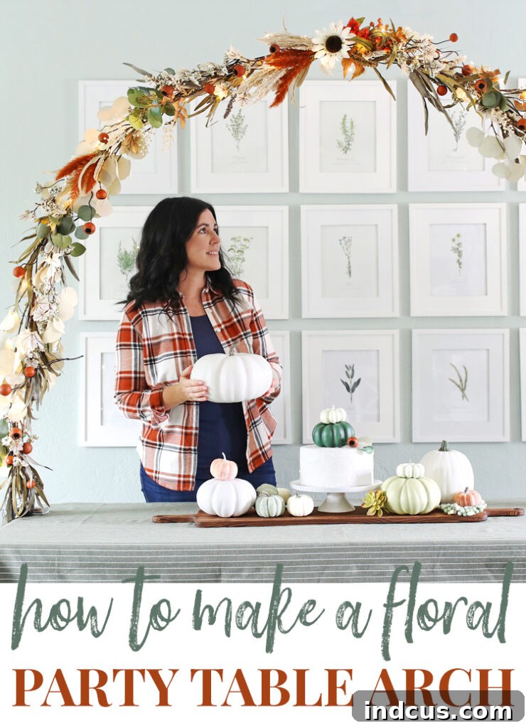 Pin for later: Tutorial on how to make a gorgeous floral party table arch for weddings, birthdays, bridal showers, baby showers or any holiday gathering.
