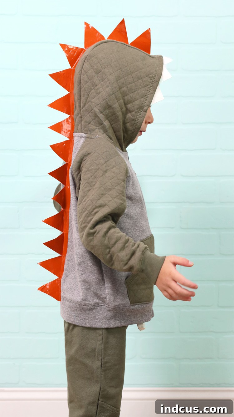 duck tape no sew dinosaur costume finished product