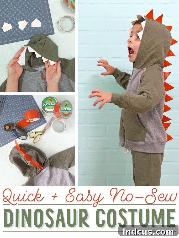 quick and easy no-sew dinosaur halloween costume pin it
