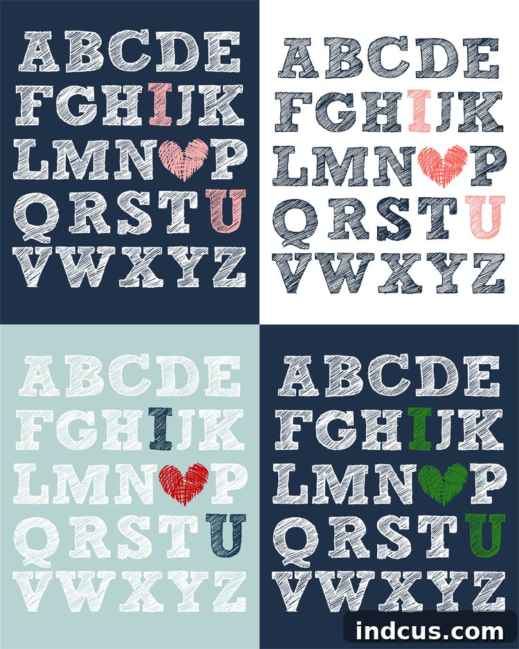 printable i heart u alphabet
