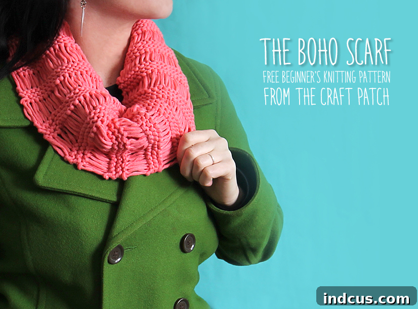 Boho Chic Scarf Free Knitting Pattern 2 Beautiful boho knitted scarf pattern for beginners