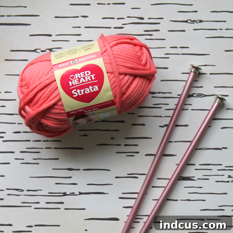 Boho Chic Scarf Free Knitting Pattern 3 Close-up of Red Heart Strata yarn in a knitting project