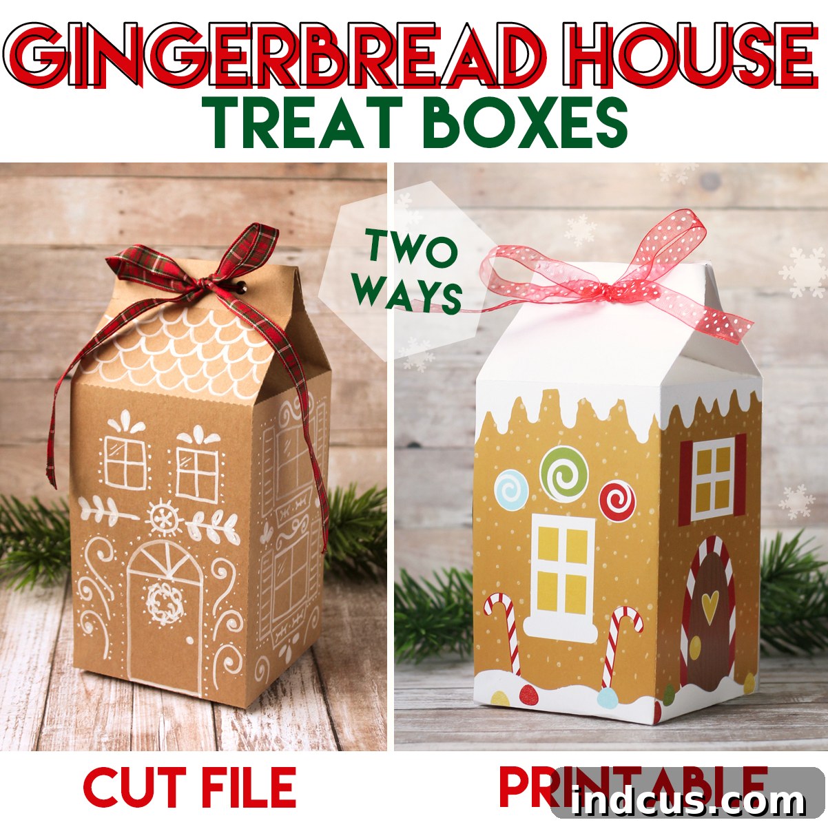 Sweet Gingerbread Treat Box SVG Template 2 Festive gingerbread house treat boxes for Christmas goodies