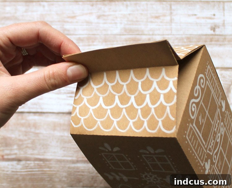 Sweet Gingerbread Treat Box SVG Template 10 Paper house box template with ribbon closure