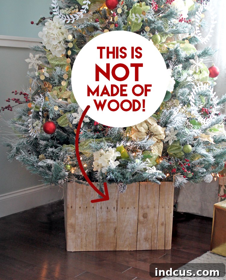DIY Rustic Barnwood Tree Skirt 5 DIY tree collar tutorial pin image for Pinterest