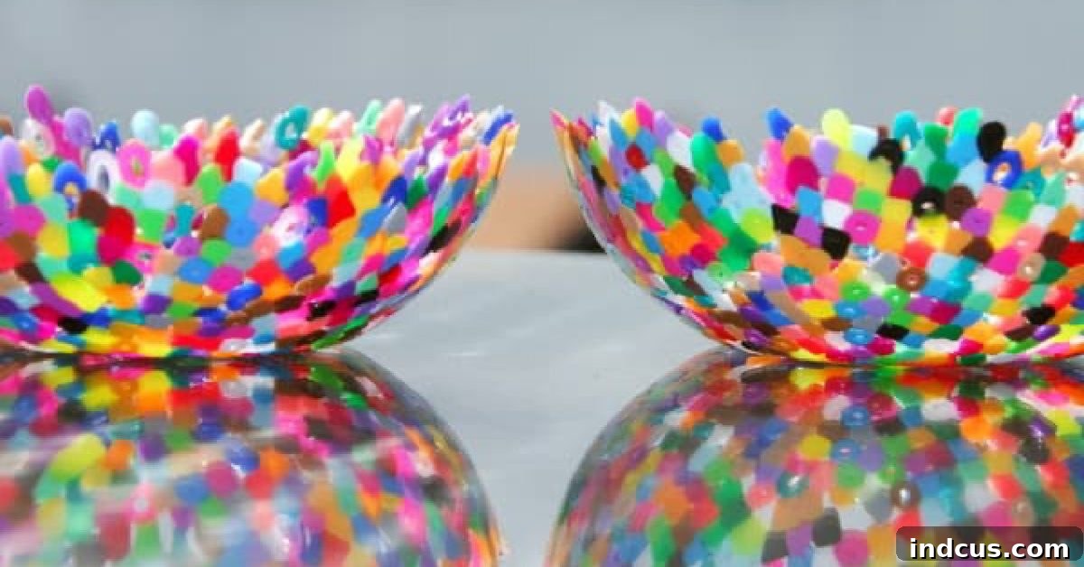 Colorful perler bead bowls, crafted by kids and designed to serve as charming trinket dishes.