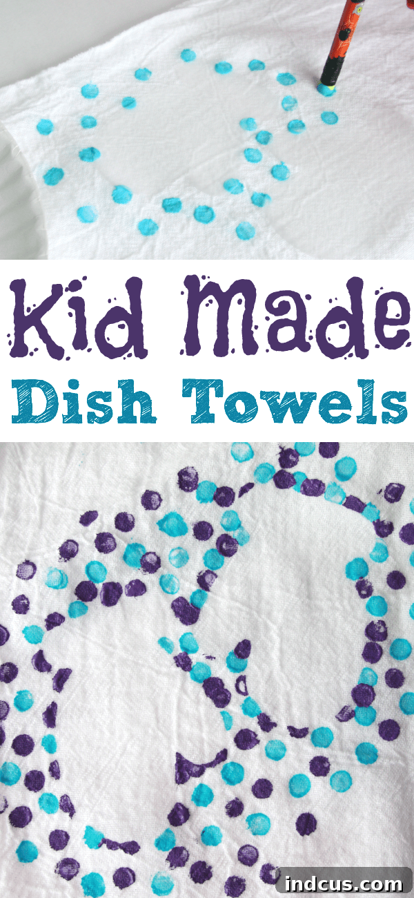 Kid-made dish towels with unique painted designs, offering a practical and personal Mother's Day gift.