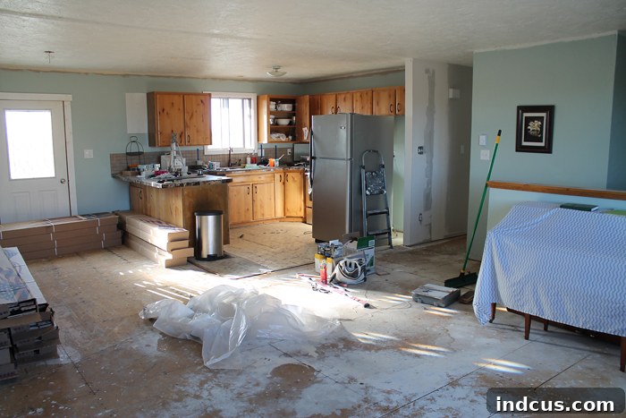Kitchen remodeling on a budget, showing pillar removal and opened space