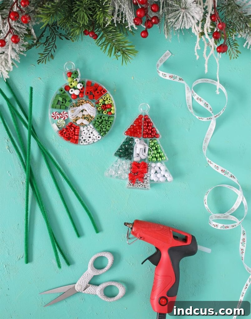 materials needed to make beaded wreath ornaments