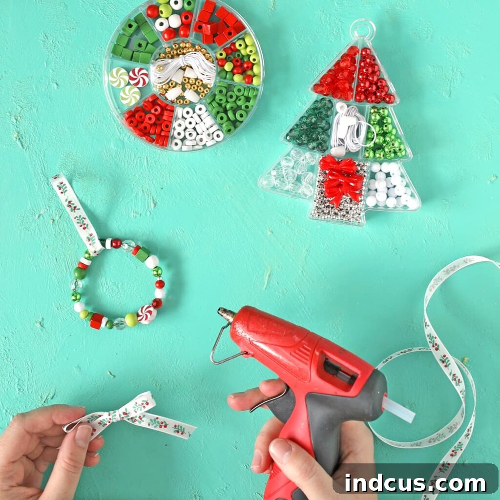christmas wreath ornament with beads and pipe cleaner