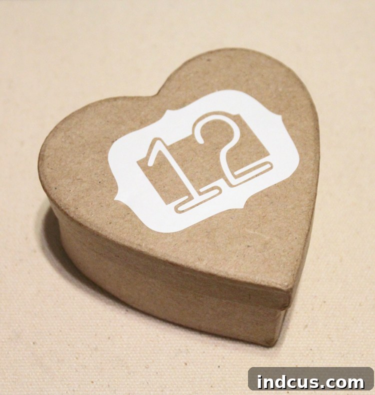 Numbered paper mache heart box for Valentine's Day countdown