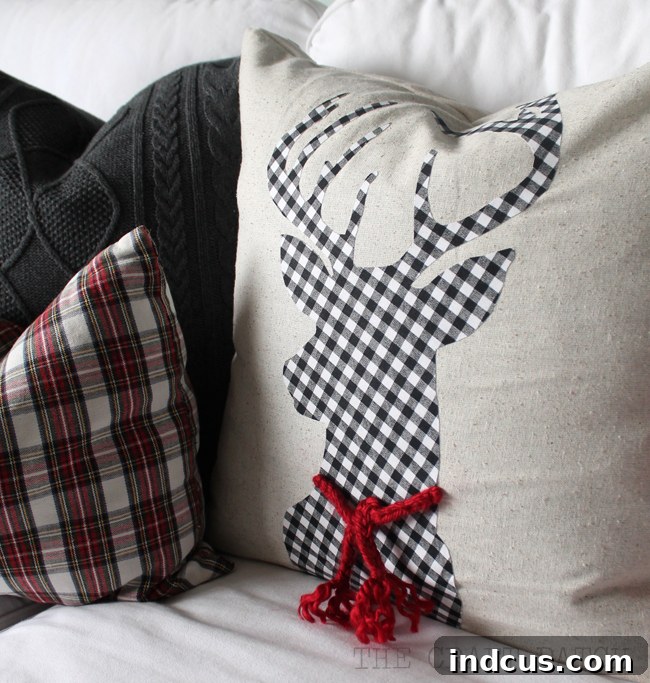 Easy DIY Christmas Pillows with Plaid Deer, Sweater, and Placemat Designs