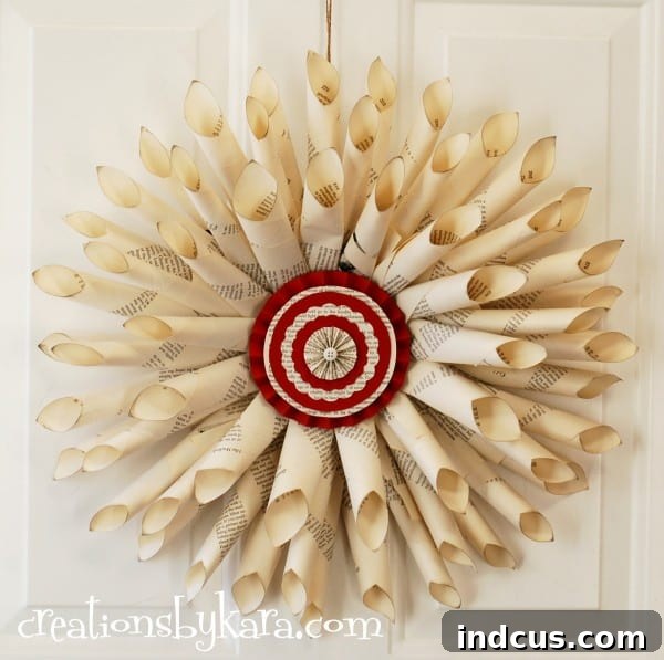 Textured Book Page Christmas Wreath