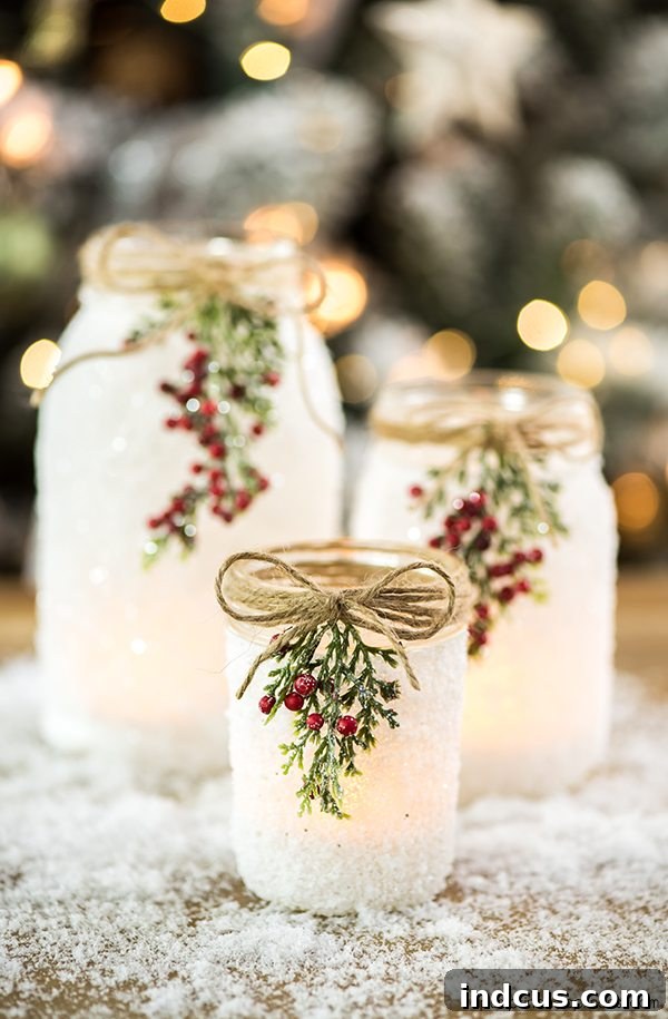DIY Snowy Mason Jars Centerpiece
