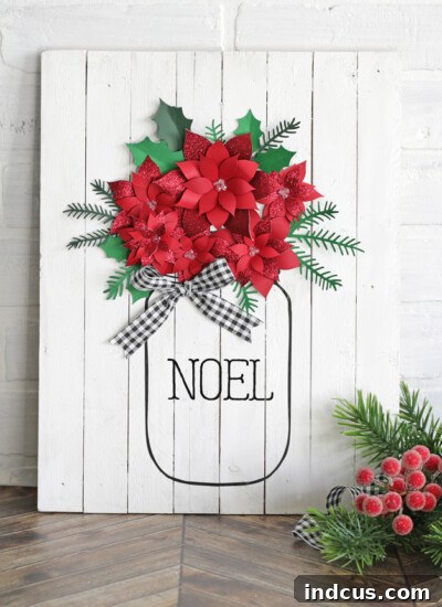 Farmhouse Christmas Mason Jar Poinsettia Sign