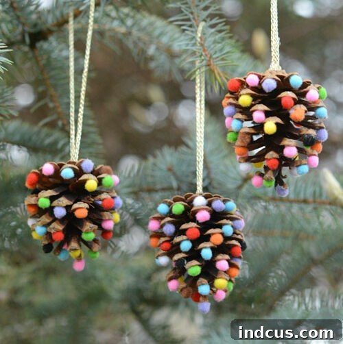 Pom Pom Decorated Pinecone Christmas Craft
