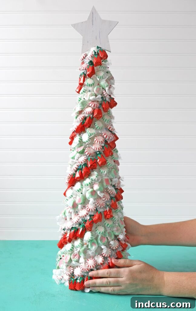 Old-Fashioned Candy Christmas Tree Made from Foam Cone